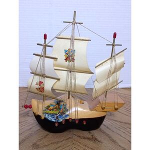 VTG Holland Hand Painted Wood Clog Viking Boat Decorative Accent